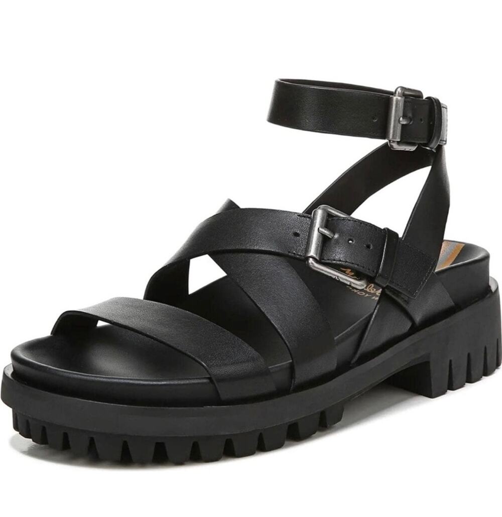 Sam Edelman Eleanora Sandals Womens 7 Black Leather Lug Sole Platform Buckle